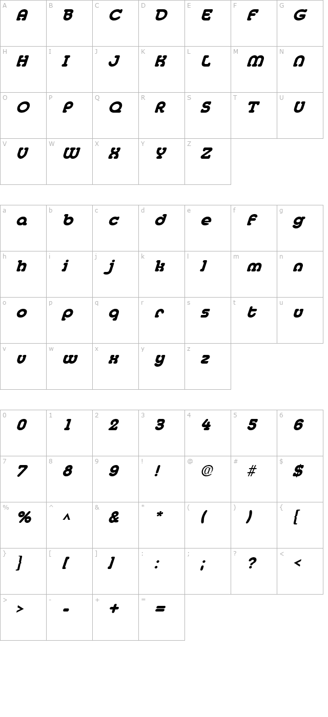 MedflyHeavy Italic character map