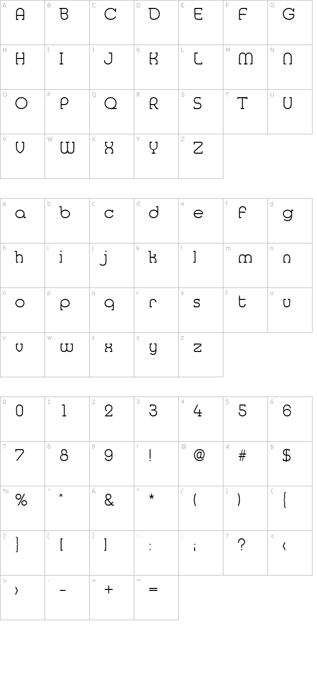 media-serial-extralight-regular character map