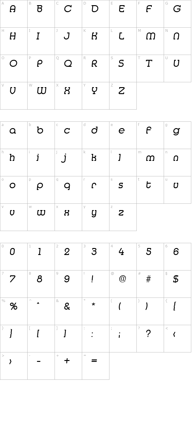 media-serial-regularitalic character map