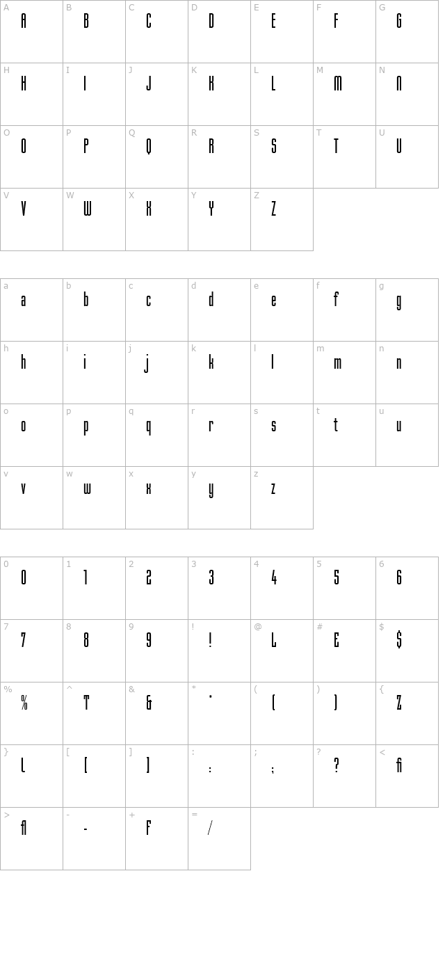 Mekanik LET Plain character map