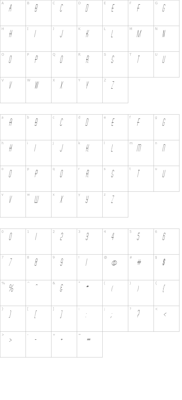 Melanin Italic character map