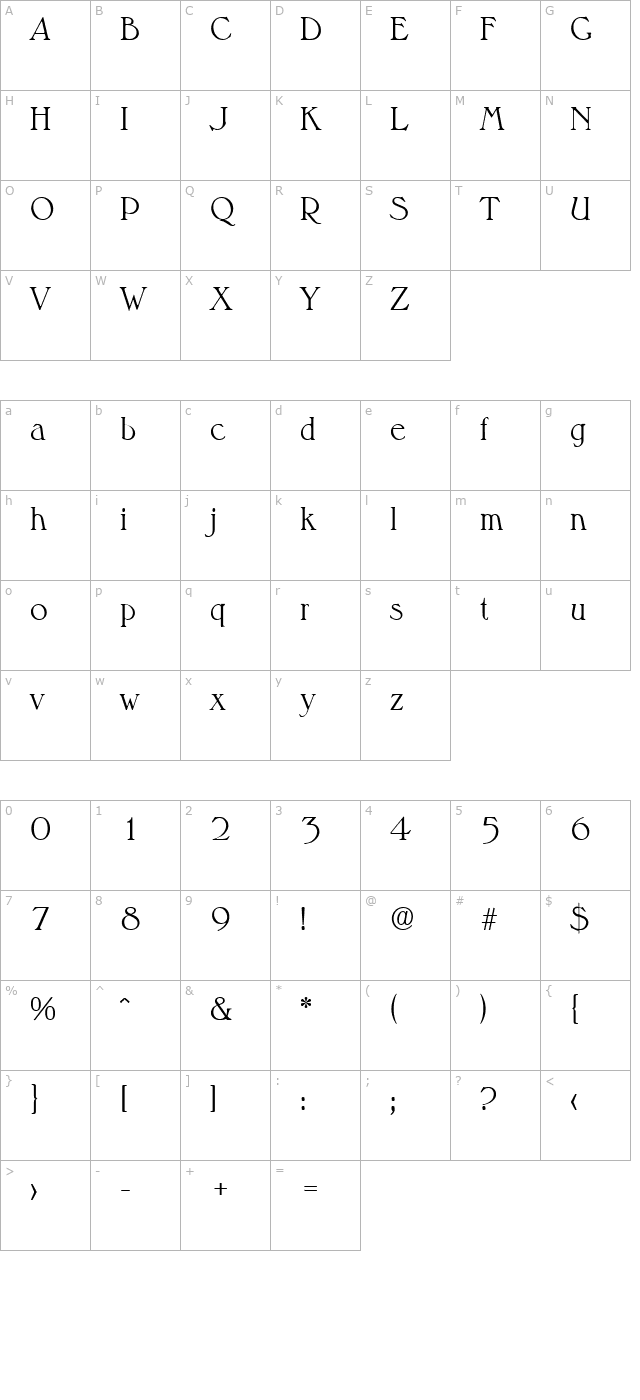 melbourne-serial-light-regular character map