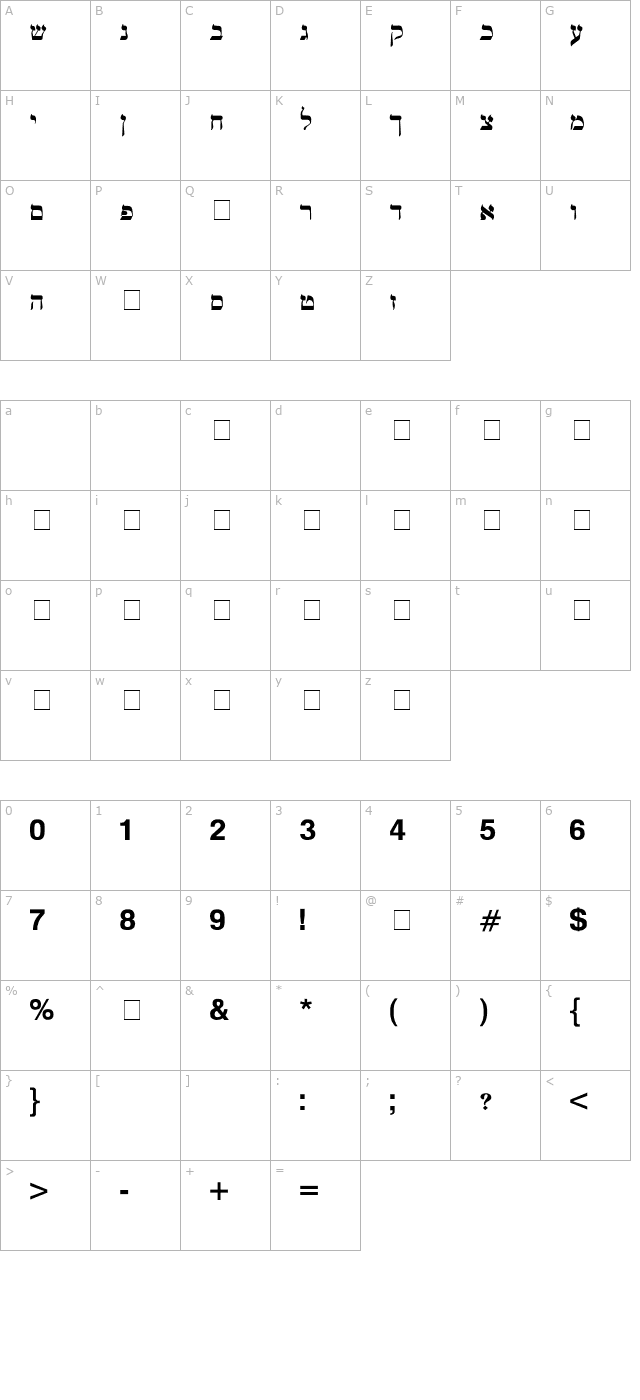 Mendel Siddur Bold character map