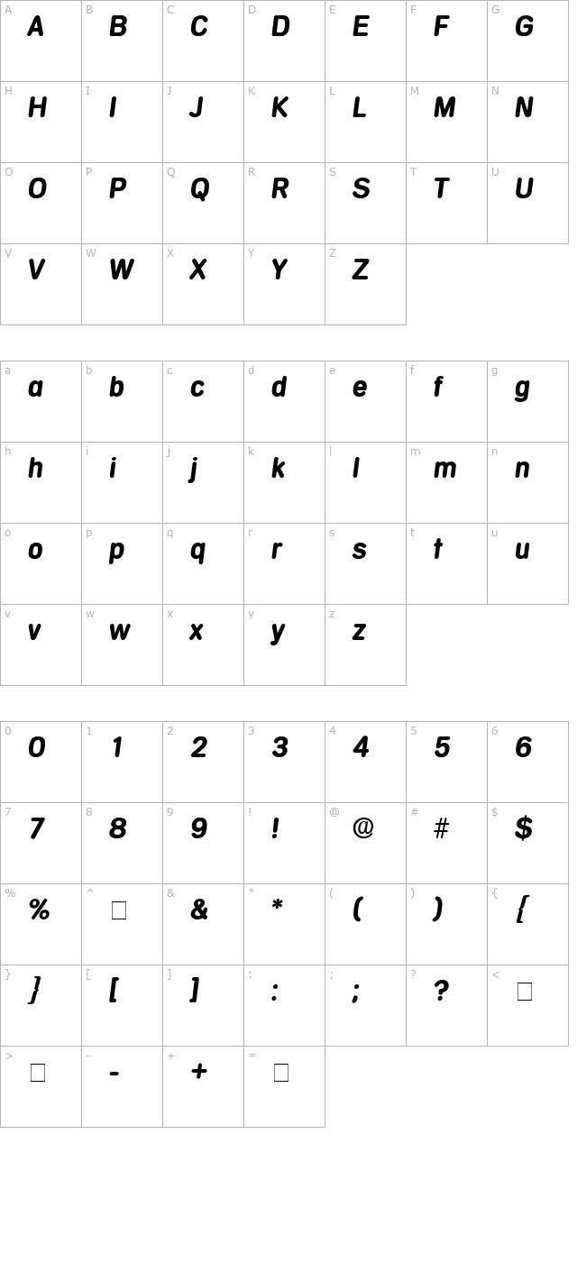 Menta Display SSi Italic character map