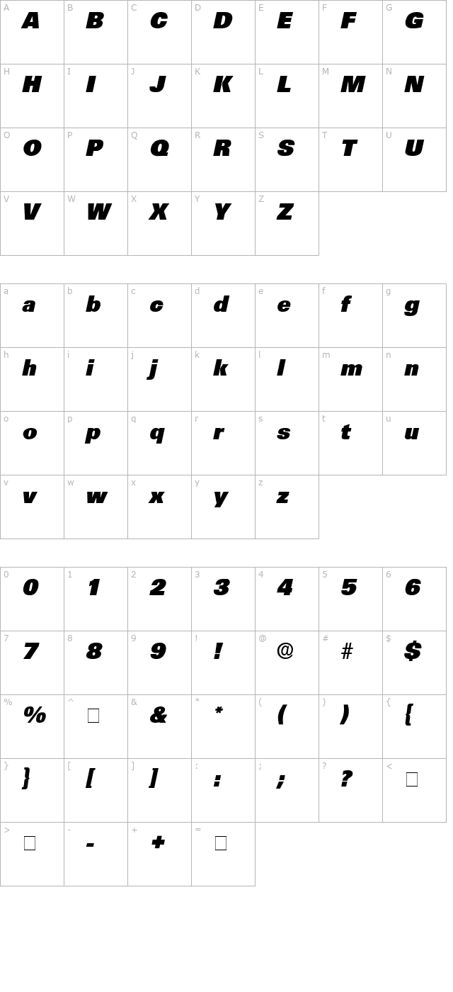 mercat-display-ssi-italic character map