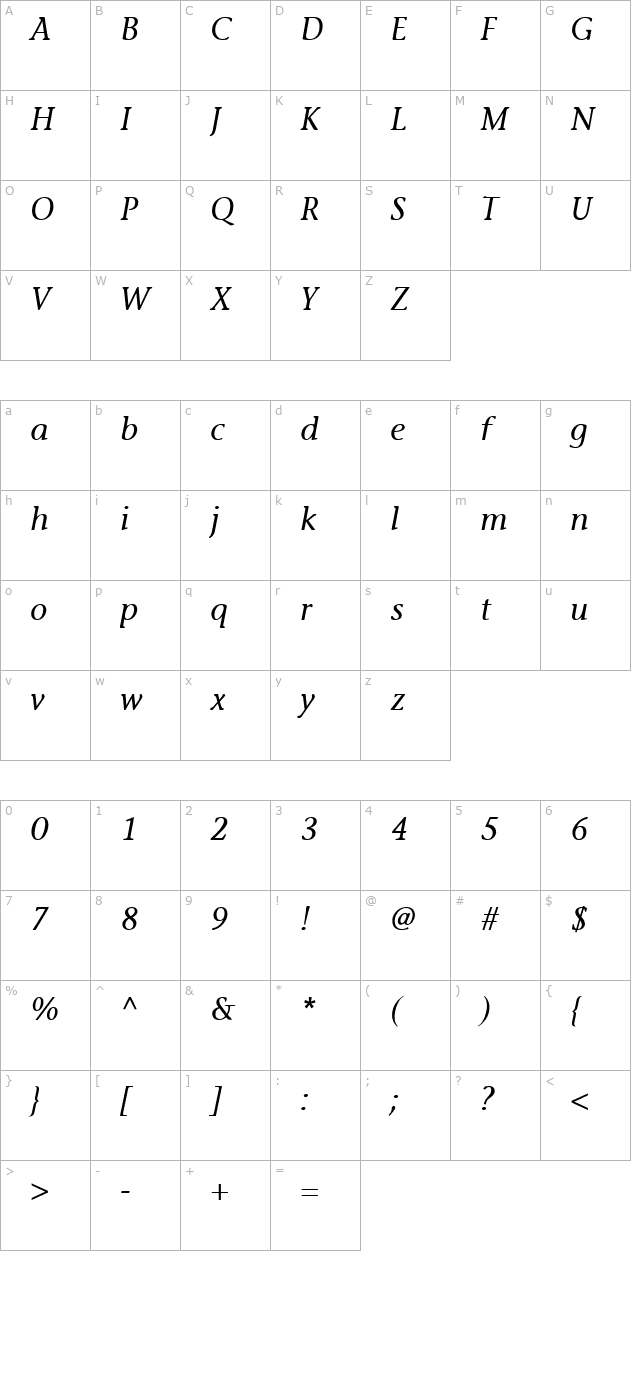 mesouran-casual-ssi-italic character map