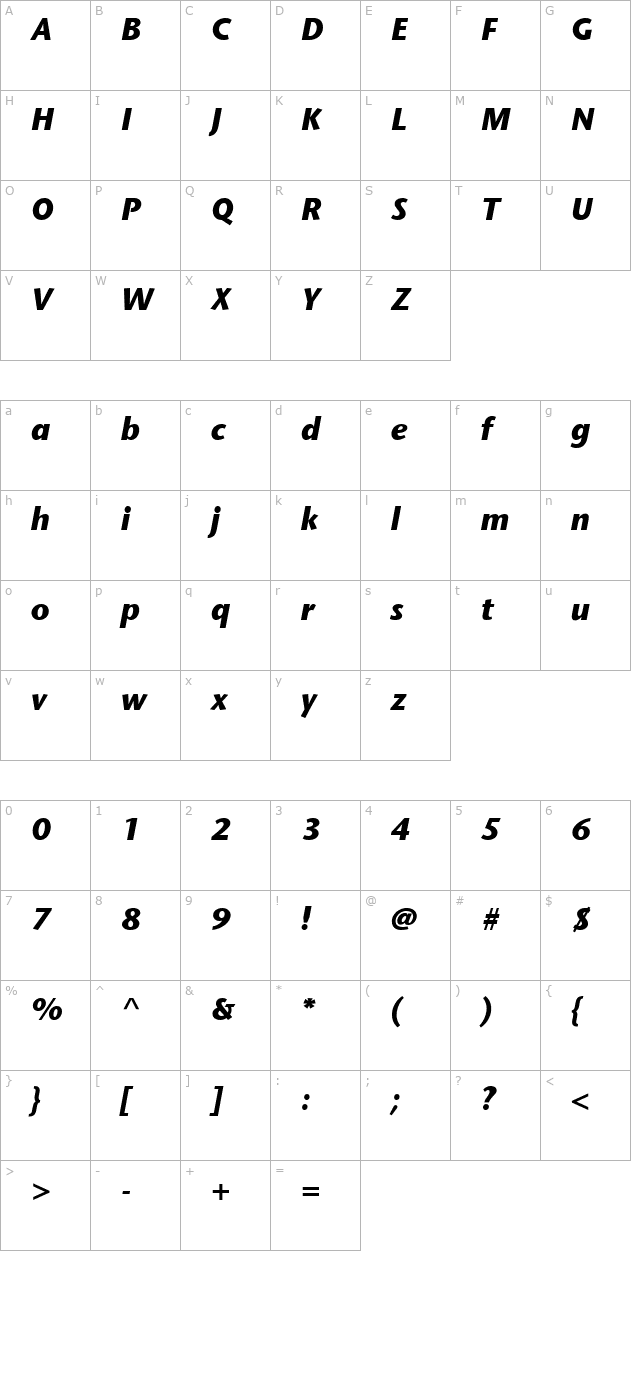 mesouran-sans-black-ssi-bold-italic character map