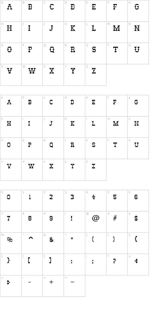 Mesquito SF Bold character map