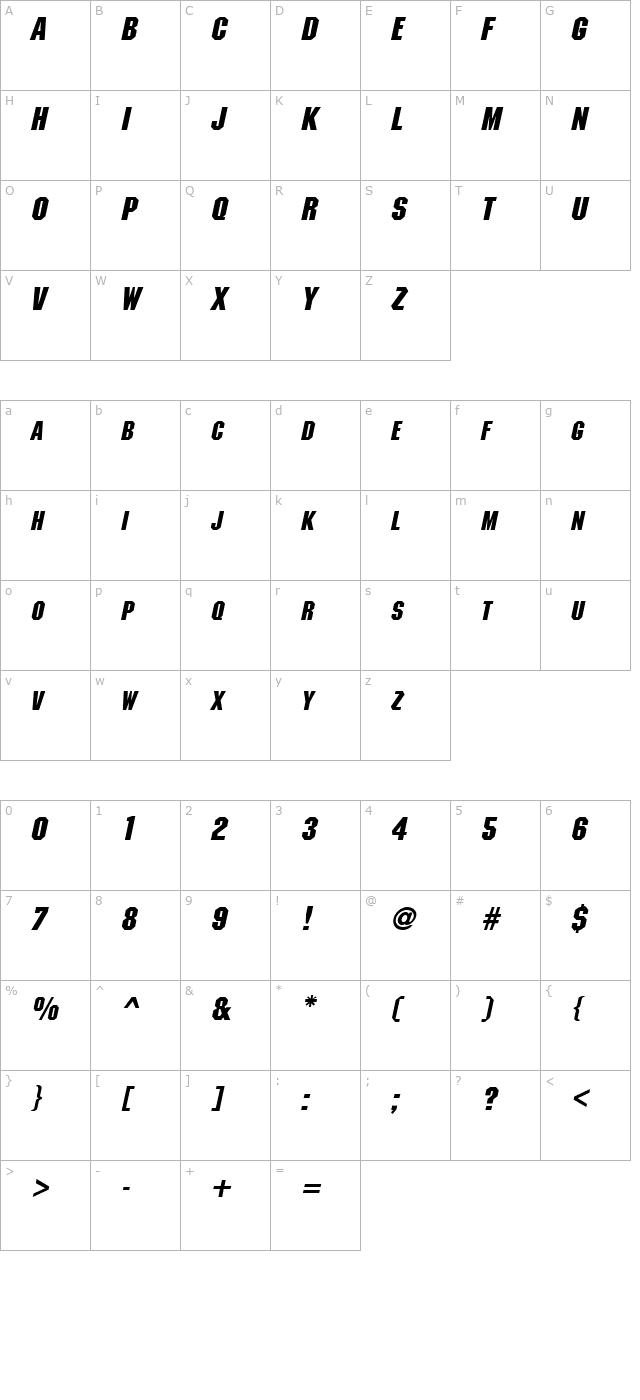 MetalEncasement Italic character map