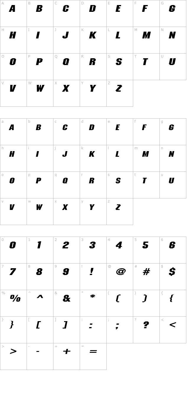 MetalEncasementExtended Italic character map