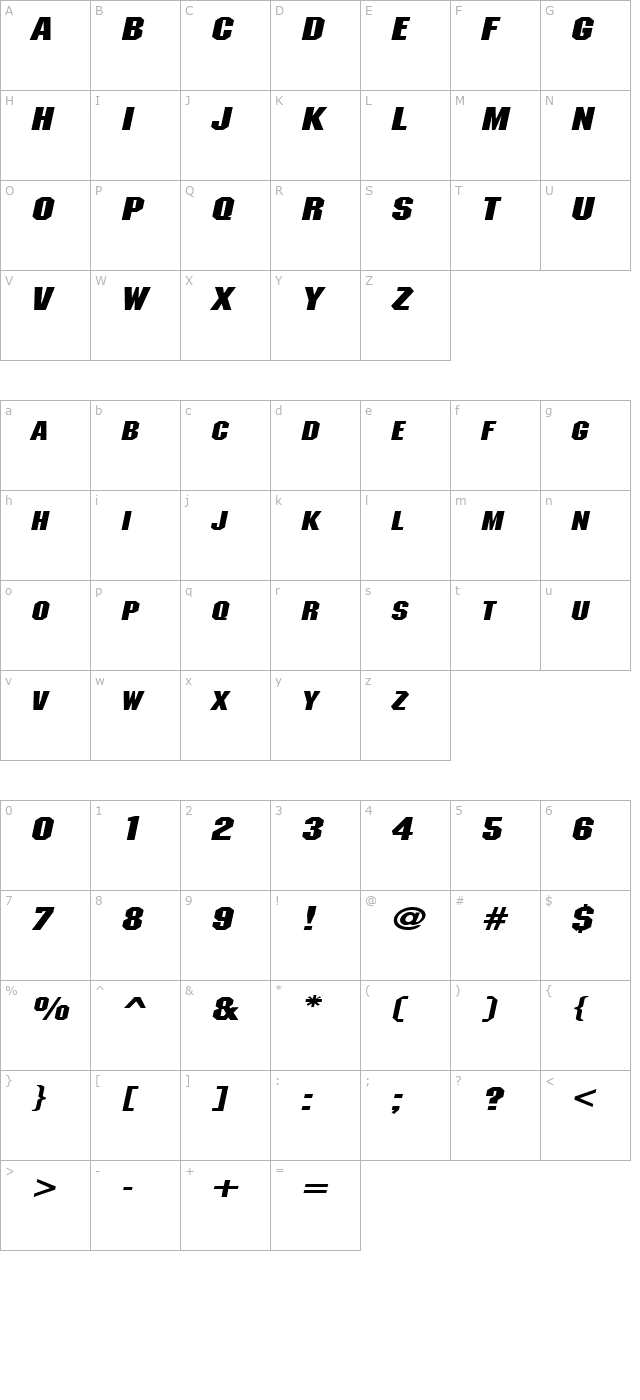 metalencasementextended-italic character map