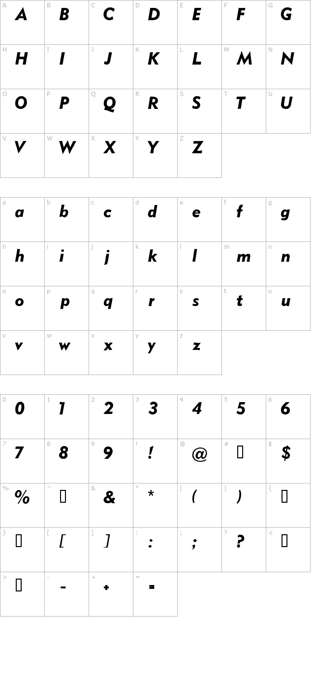 metro-black-oblique-hplhs character map