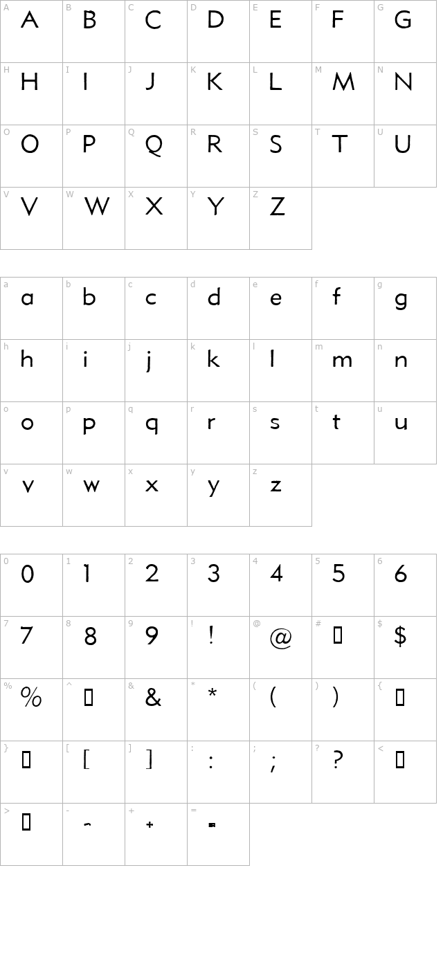 Metro Lite HPLHS character map