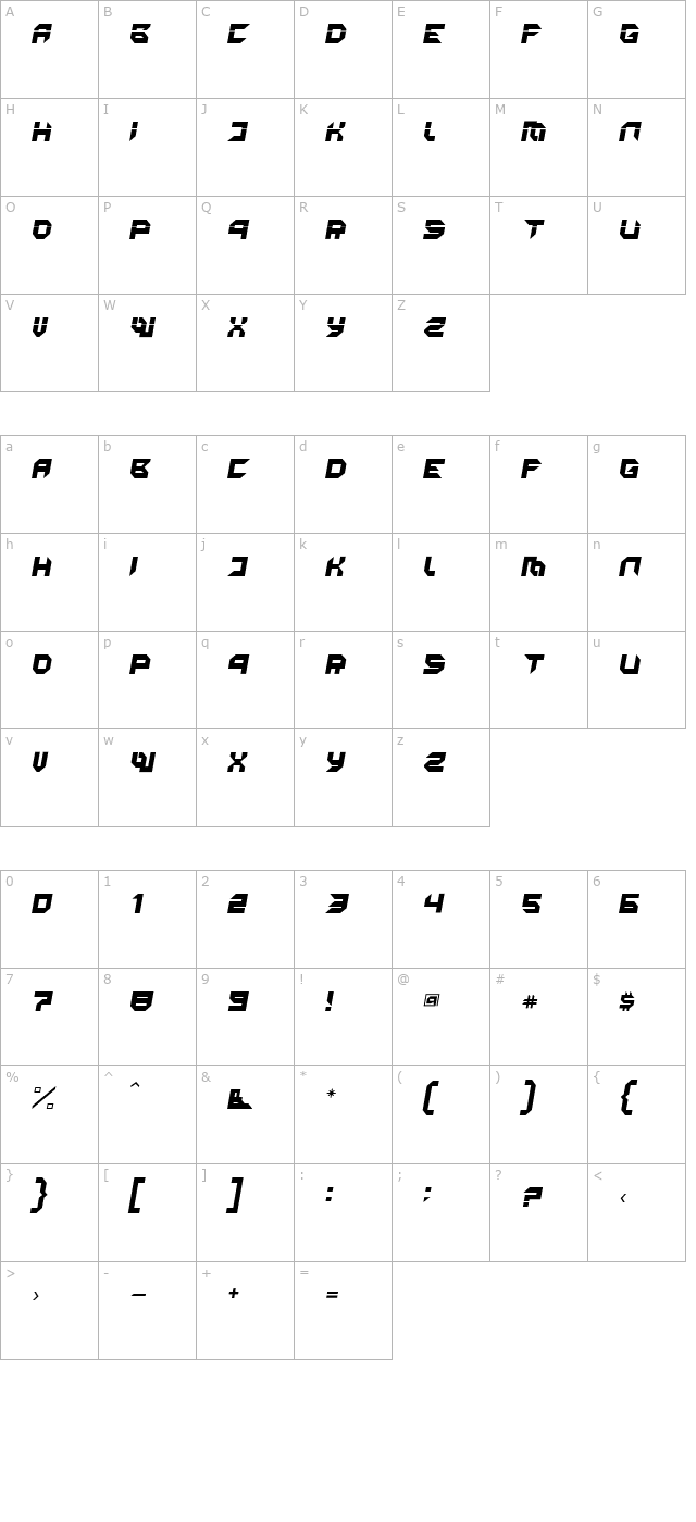 MetronClosed-Italic character map