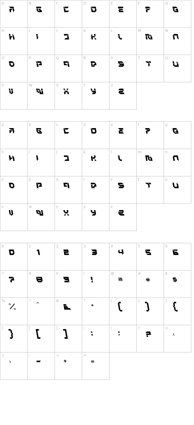 metronopen-a-italic character map