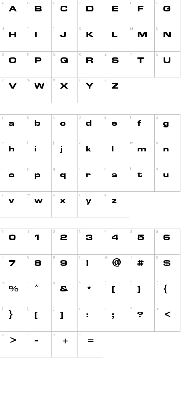 metrostyle-extended-bold character map