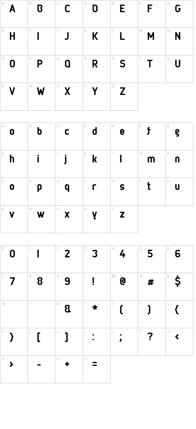 Metsys-Bold character map