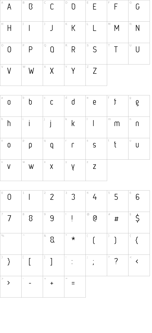 Metsys-Light character map