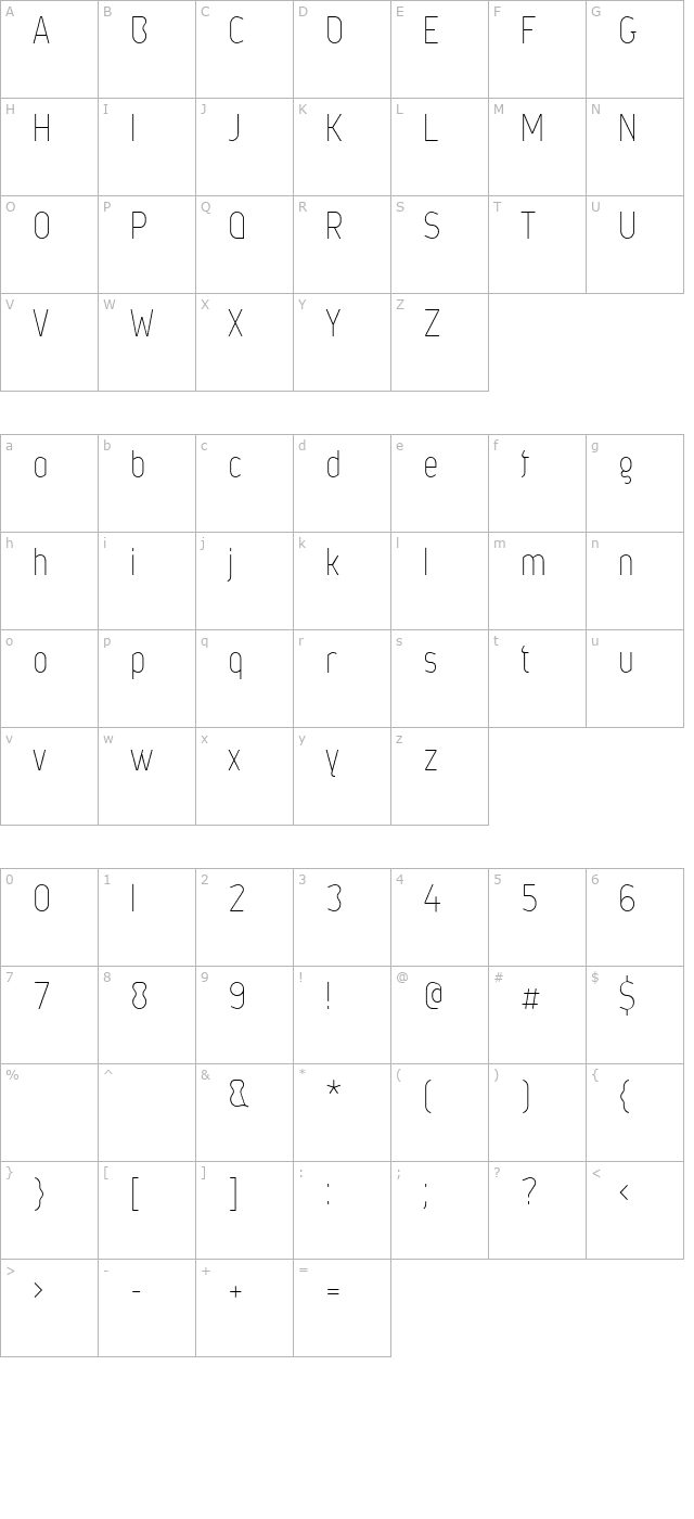 metsys-thin character map