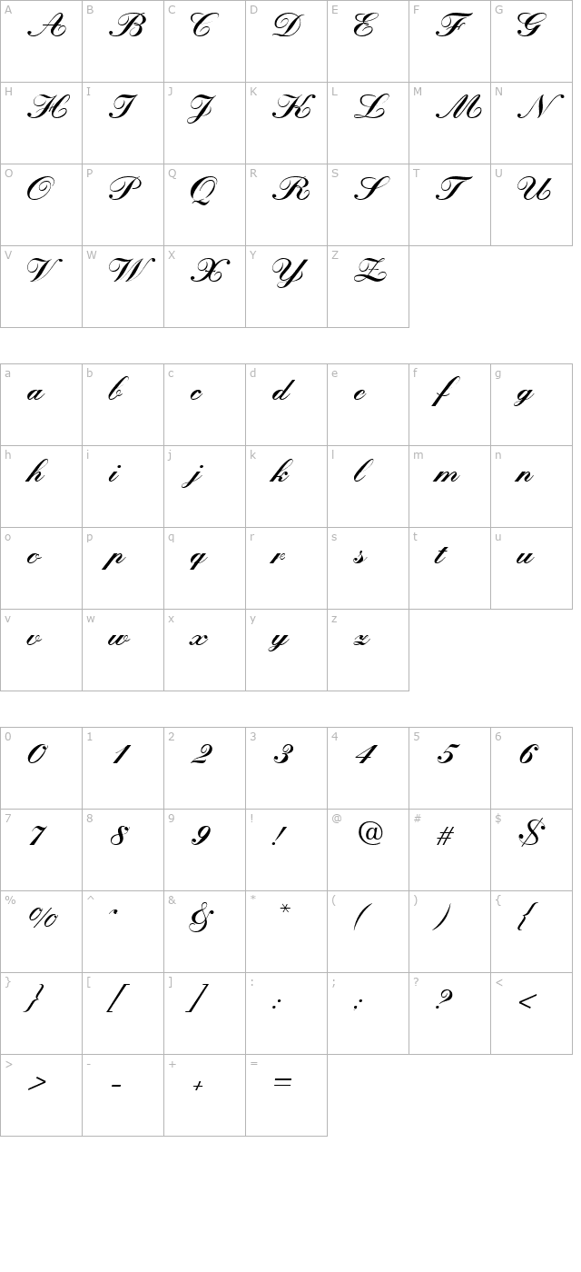 MgRoyalScript UC Pol Normal character map