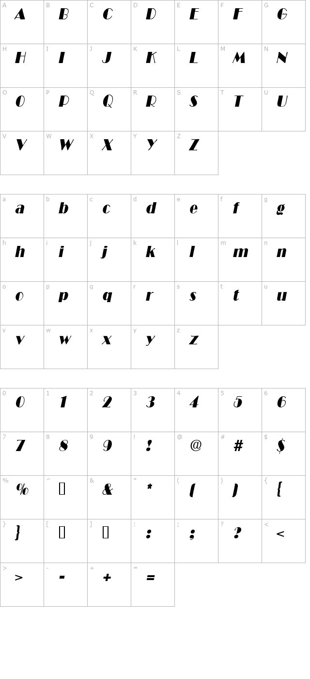MichelleBecker Italic character map