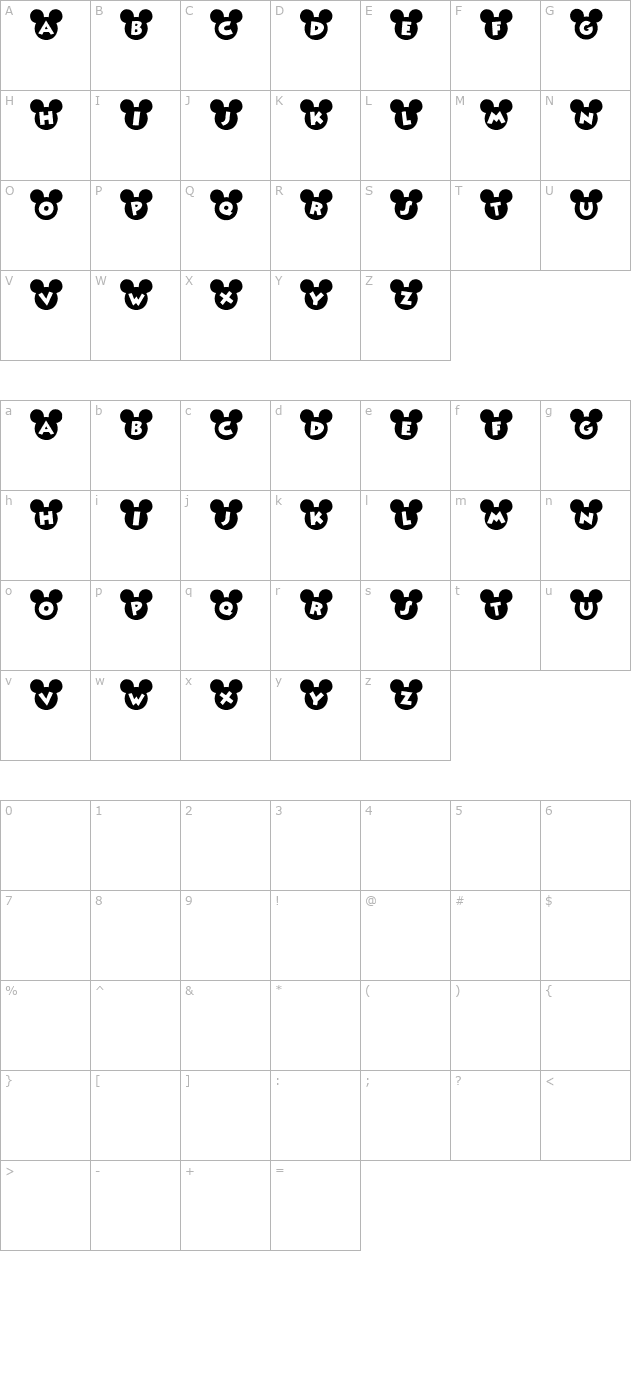 Mickey Ears character map