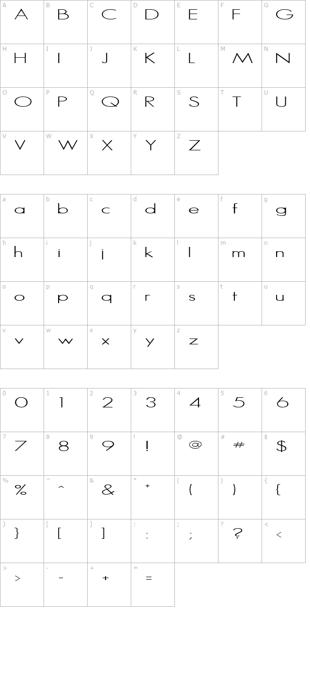 MICRO Regular character map