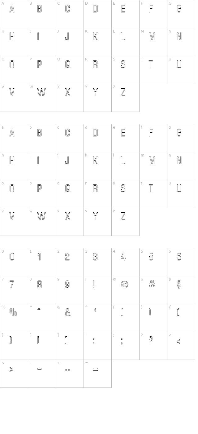 Micro Technic Condensed Outline Regular character map