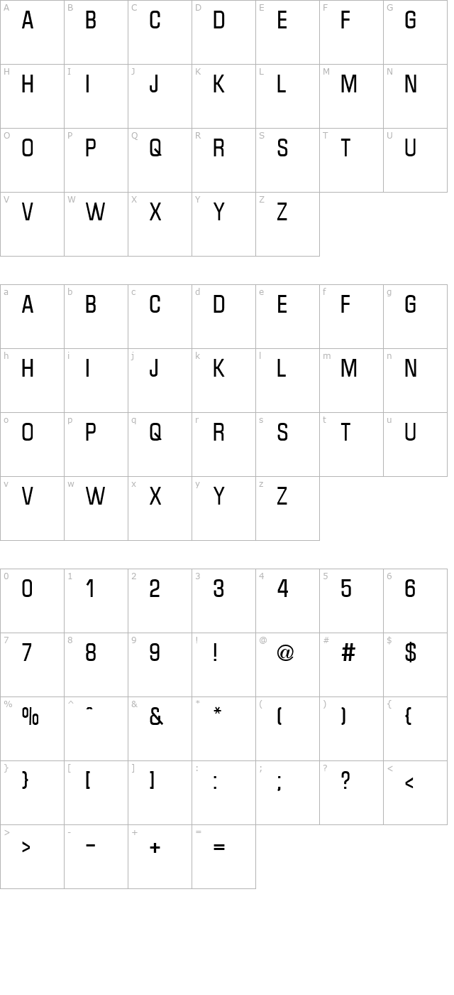 micro-technic-condensed-regular character map