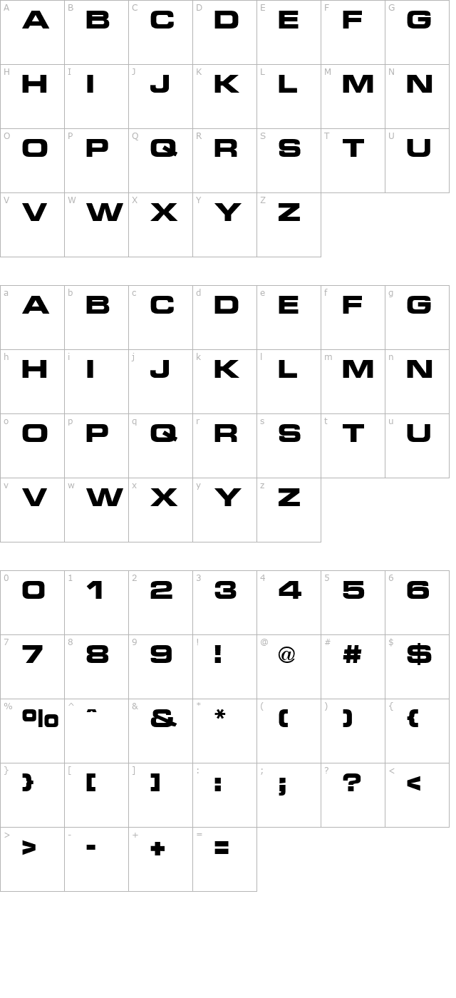 Micro Technic Extended Bold character map