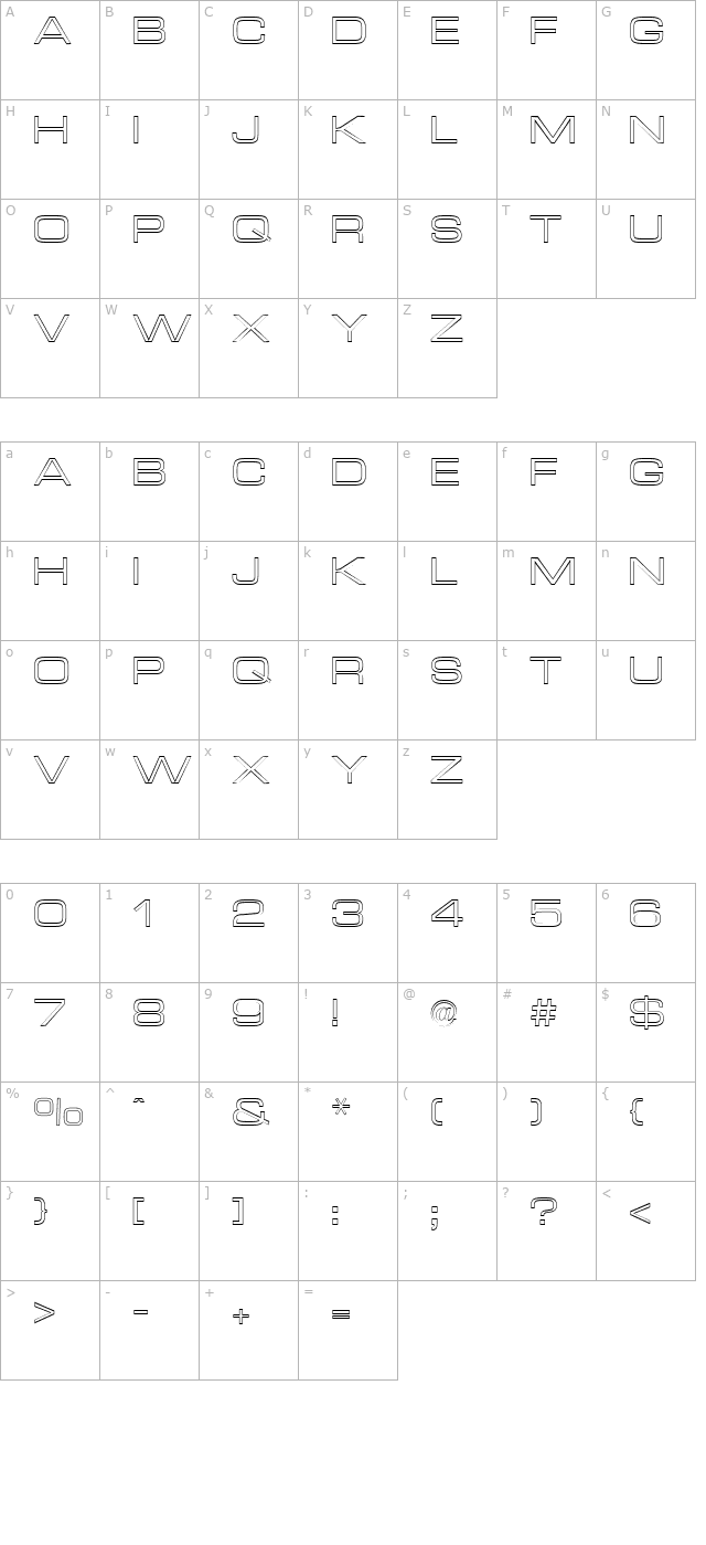 Micro Technic Extended Outline Regular character map