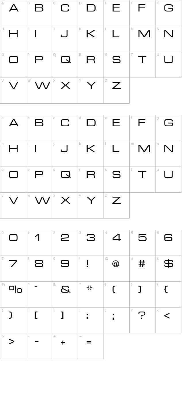 Micro Technic Extended Regular character map