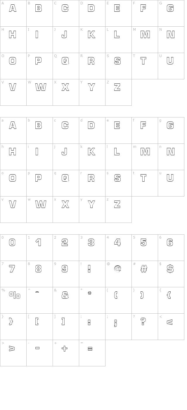 Micro Technic Outline Bold character map