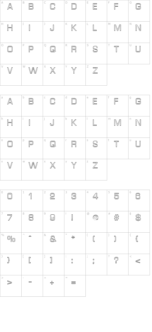 Micro Technic Outline Regular character map