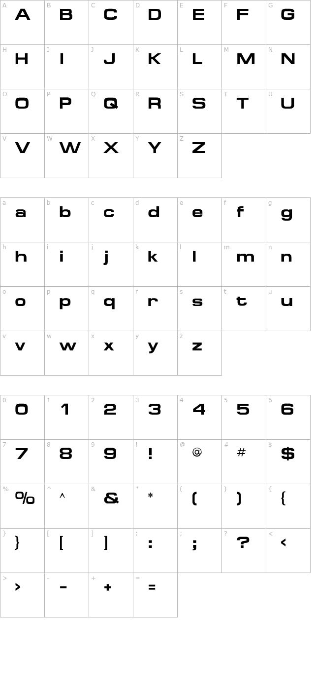 MicroExtendFLF-Bold character map