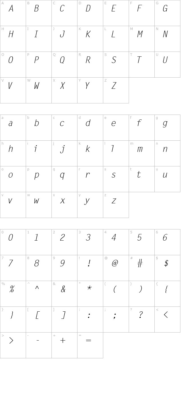 microfine-ssi-italic character map