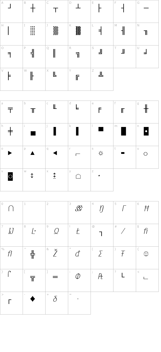 MicroPiSSi Italic character map