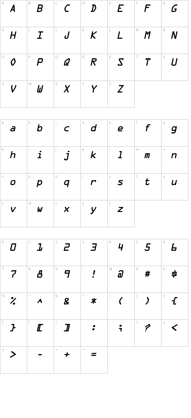 MicroscanA BoldOblique character map