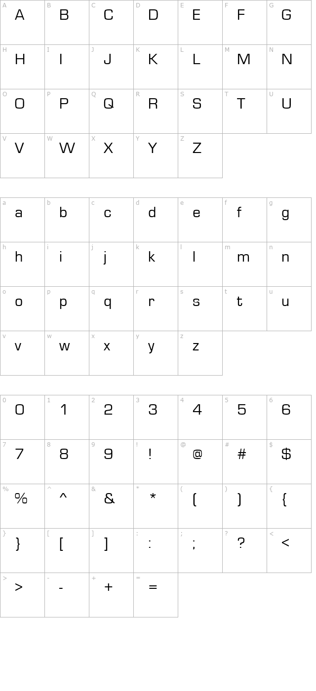 microsquare-regular character map