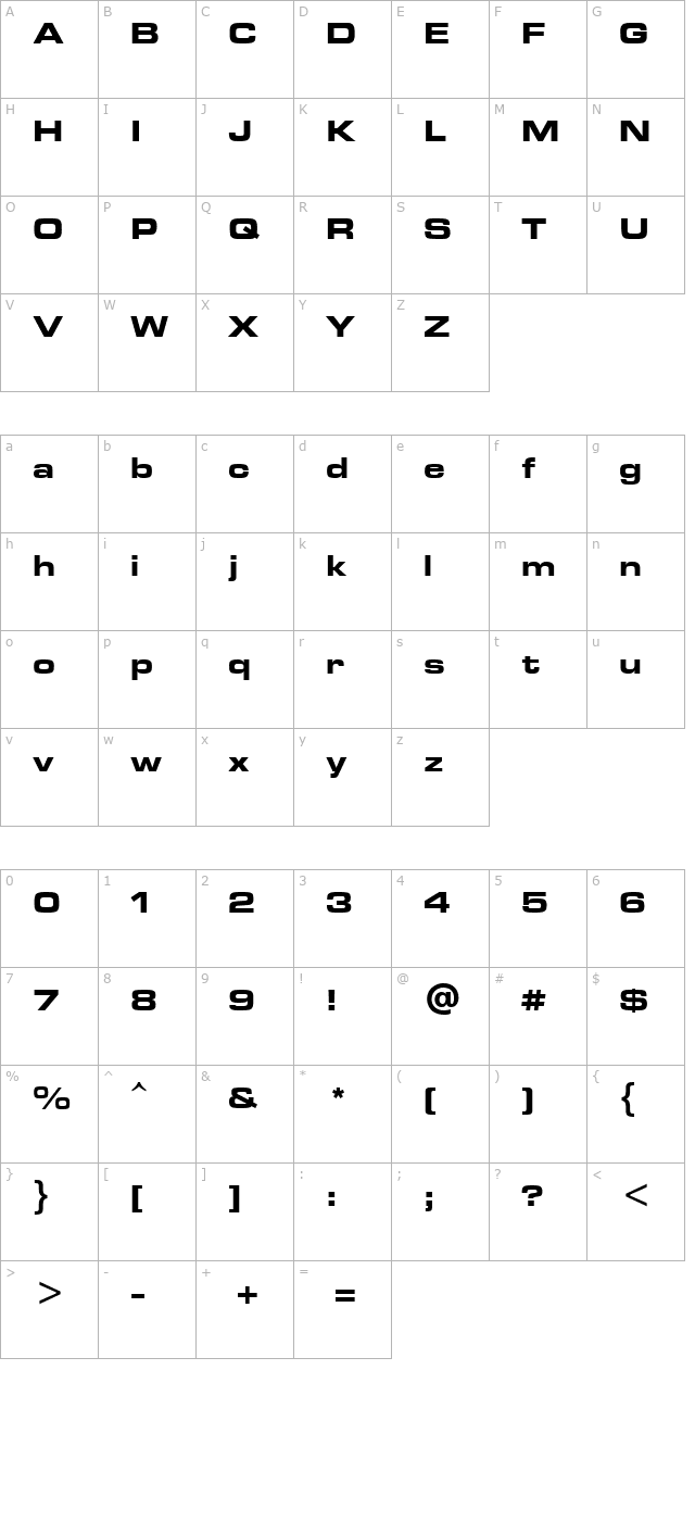 Microstyle Bold Extended ATT character map