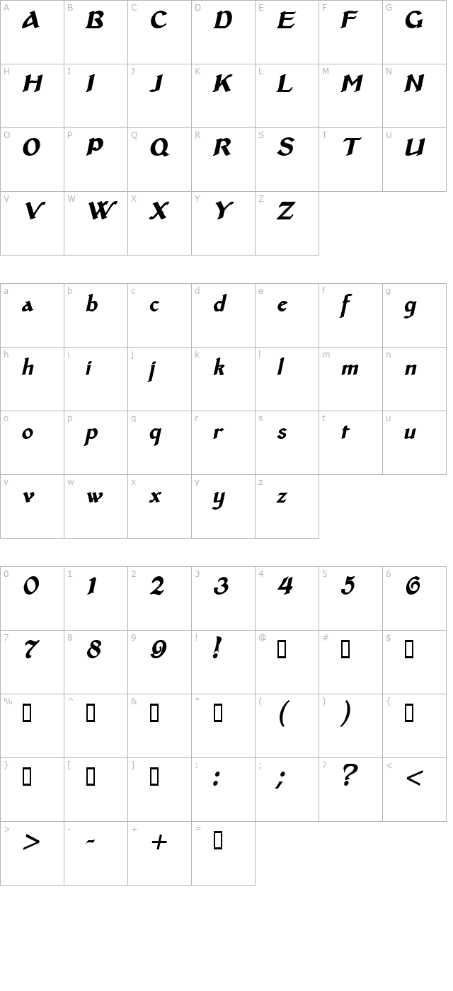 middleages-heavyitalic character map