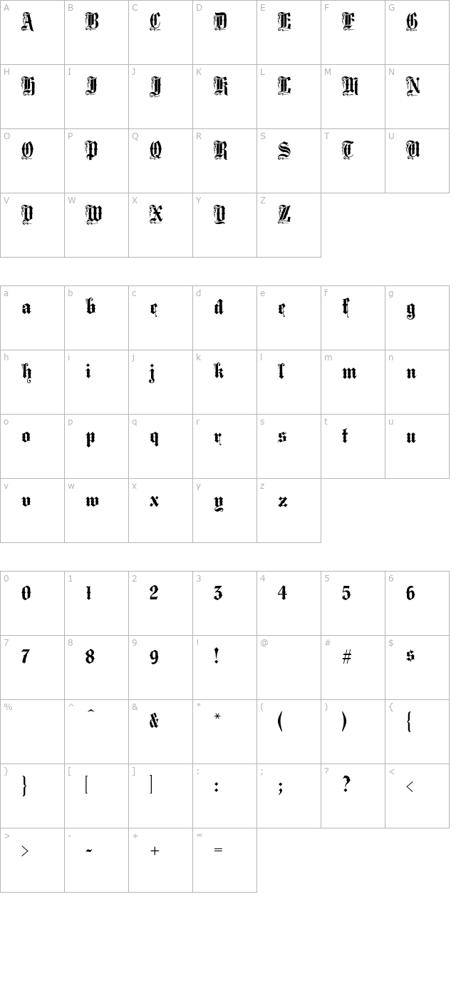 middlesex-regular character map