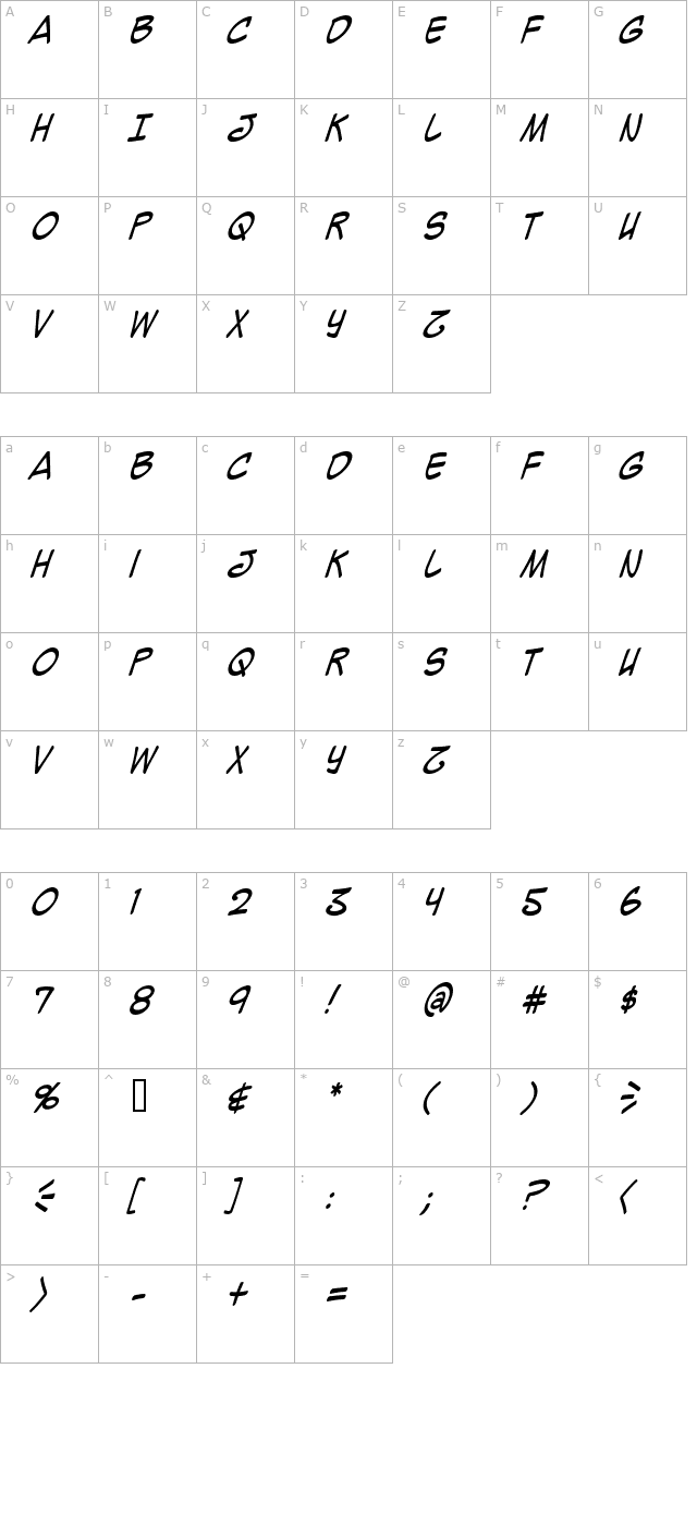 mighty-zeo-caps-20-italic character map