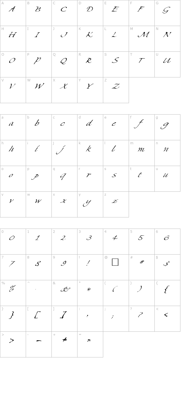 MikadoItalic character map