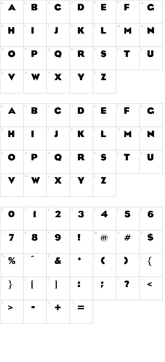 MilanBold character map