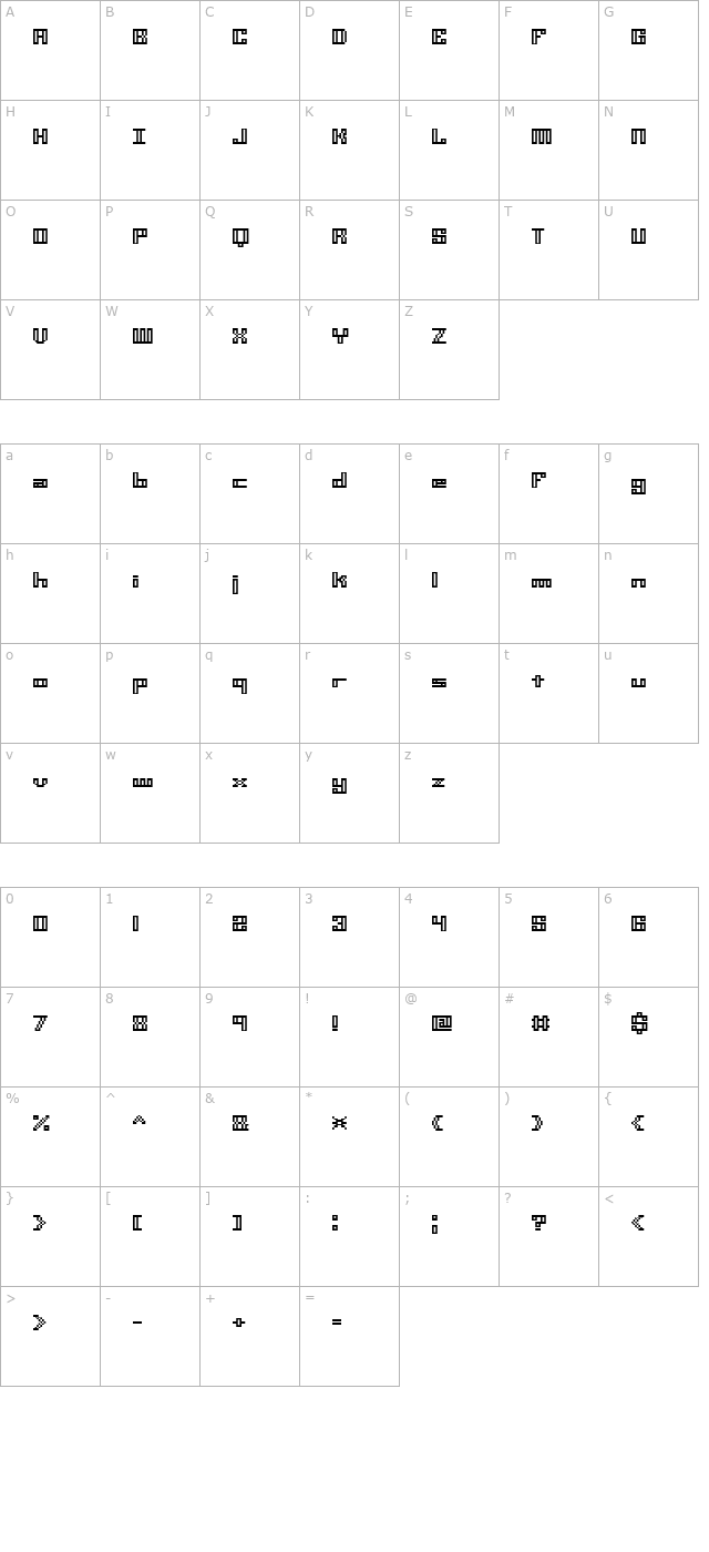 Mini Kaliber O TT BRK character map