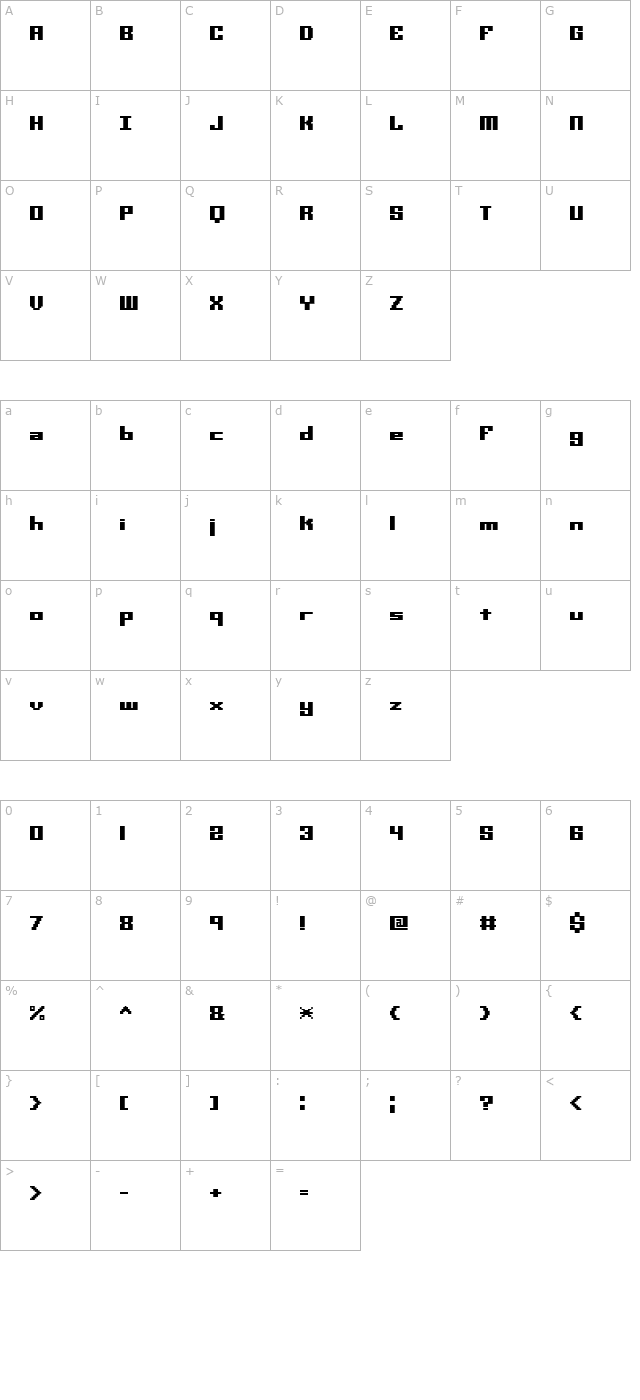 Mini Kaliber S TT BRK character map