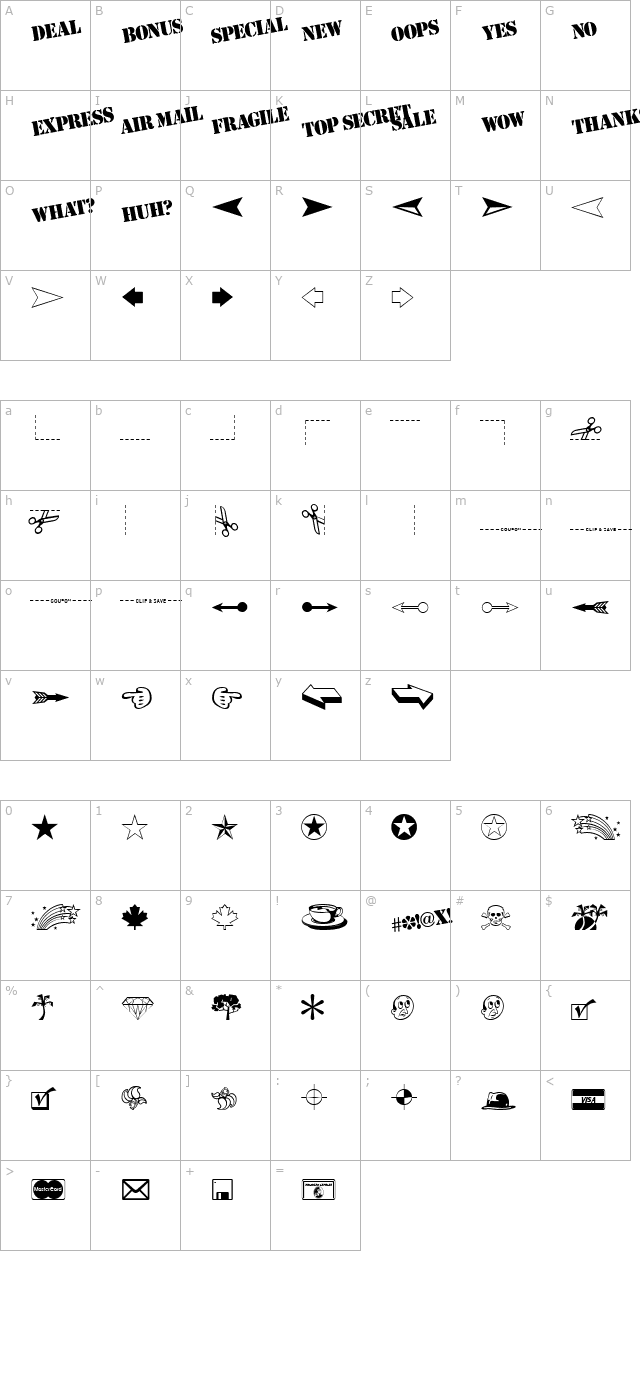 Mini Pics Classic character map