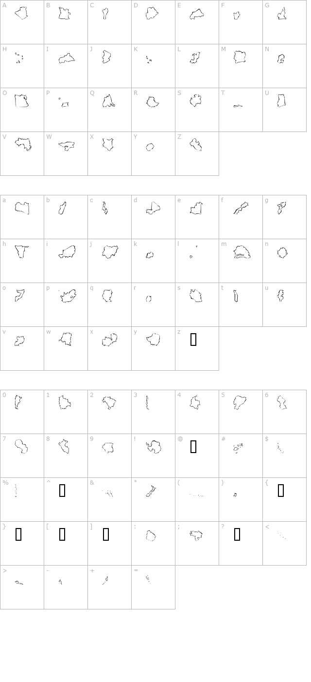 Mini Pics Global S Cutout character map