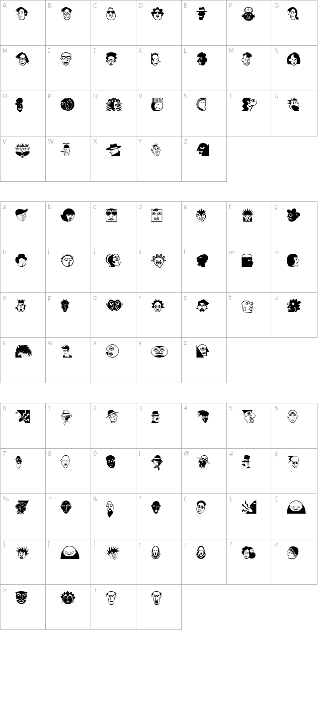 Mini Pics Lil Faces character map